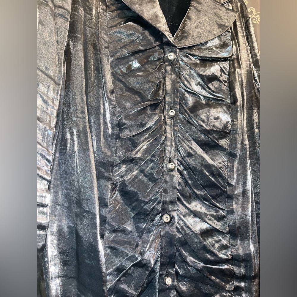 Dressbarn Vintage Metallic Gray Button Up Shirt - Picture 3 of 4